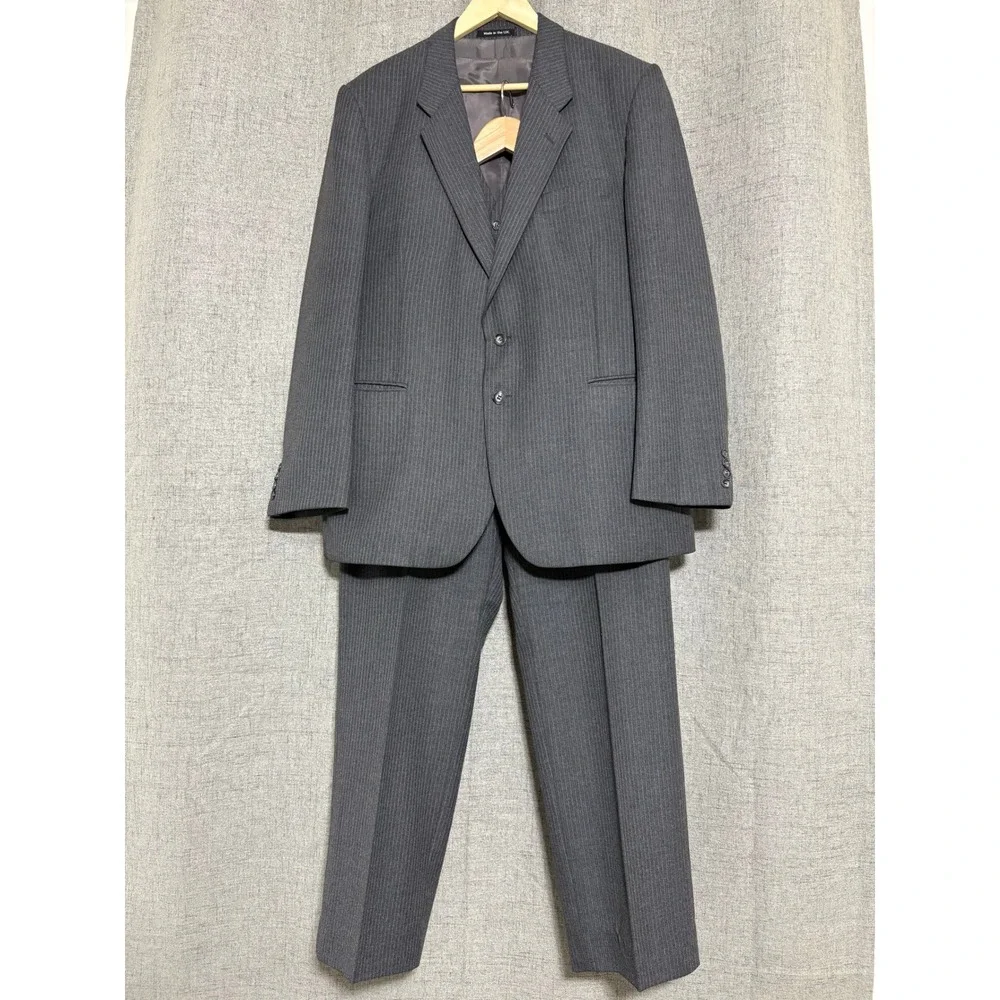 Vtg St Michael Men Pinstripe Suit 42R* 3 Piece Wool Gray Jacket Vest Pant 40x29